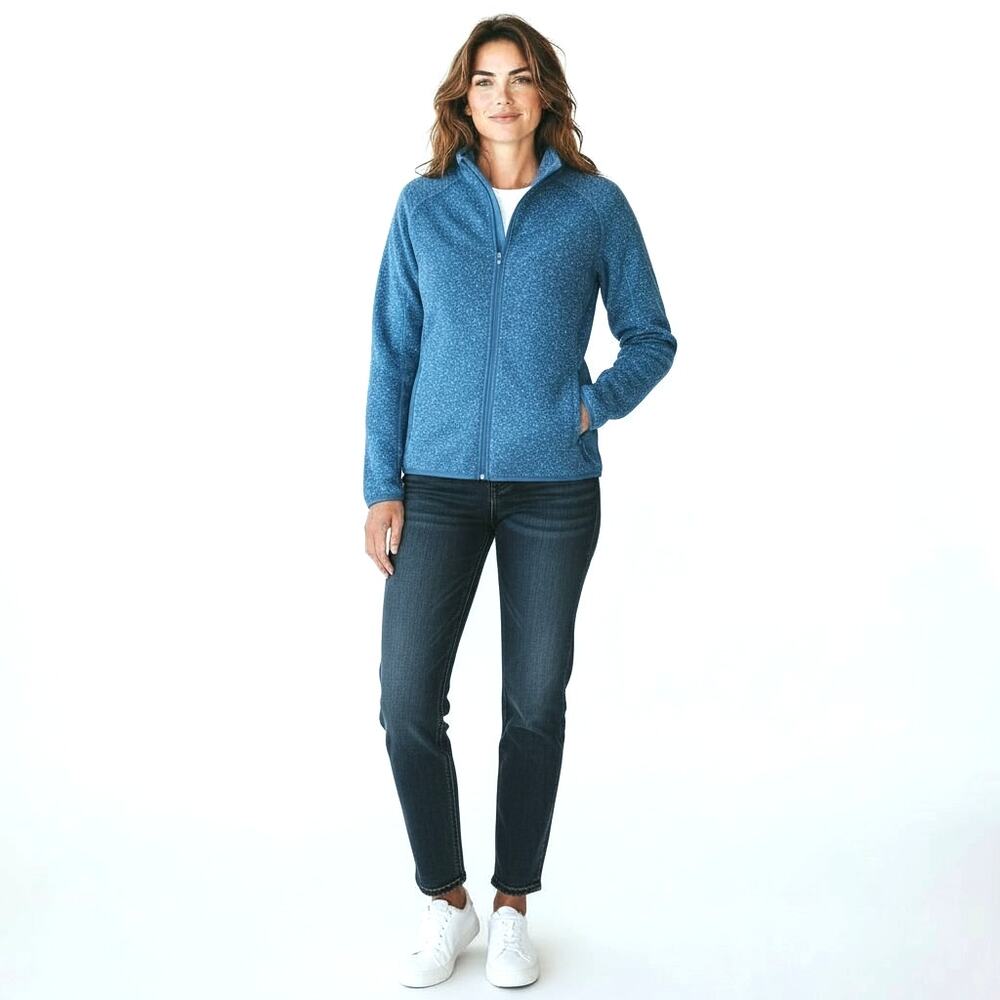 ORVIS Women's Full-Zip Fleece Jacket Blue Multi Color Speckles M Campy Casual